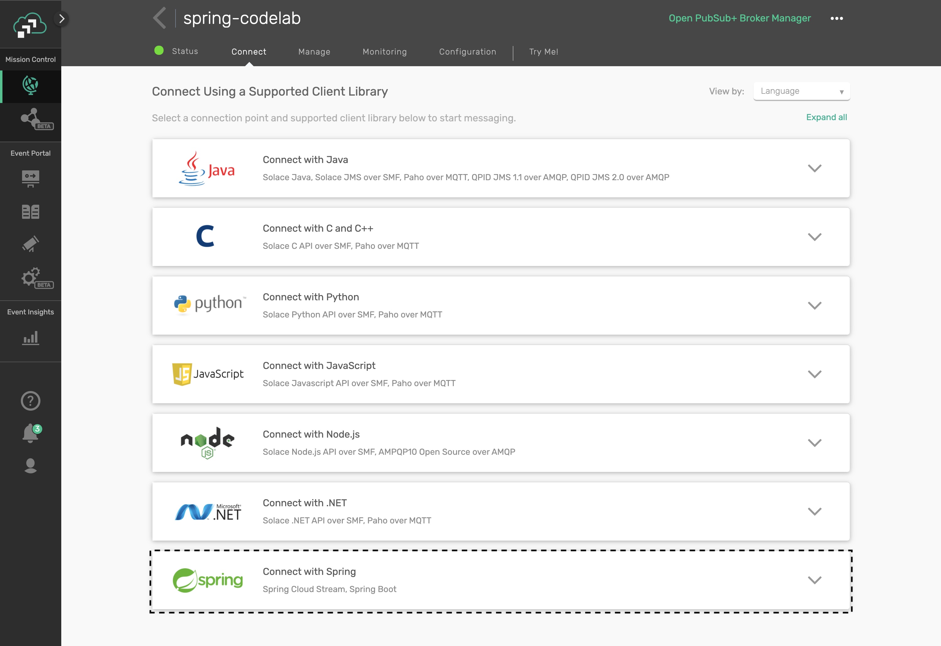 client library menu