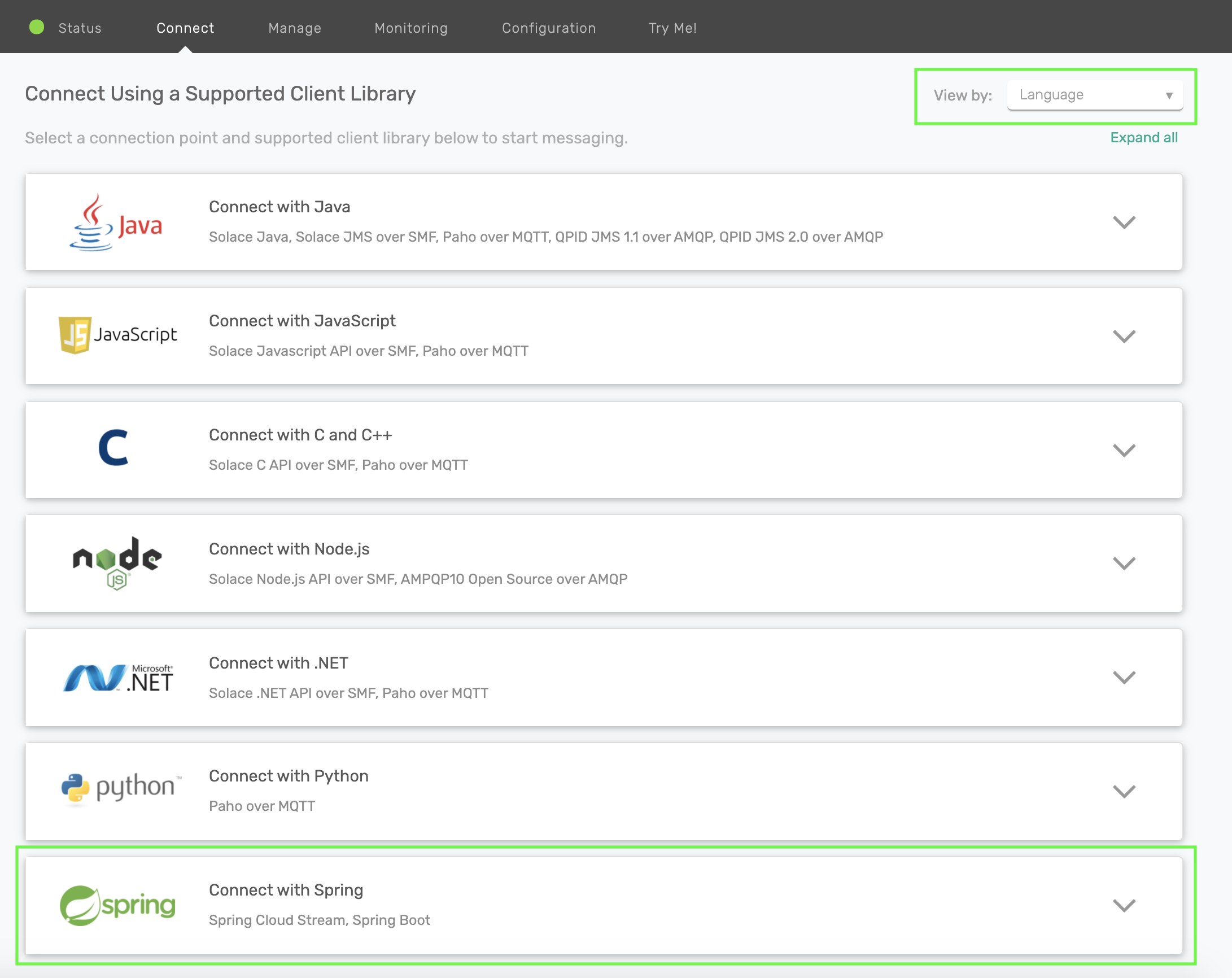 client library menu